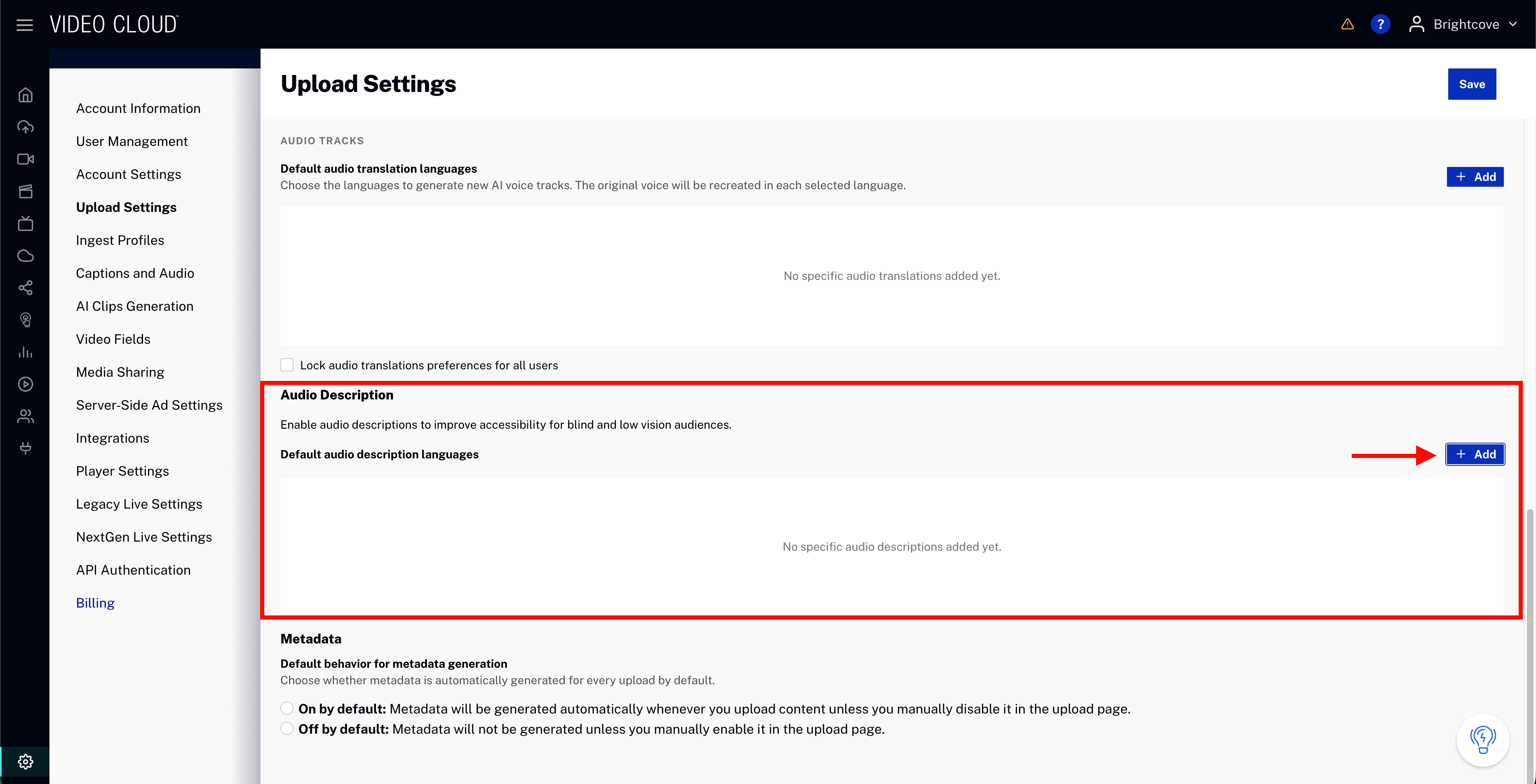 Admin module - default audio description languages