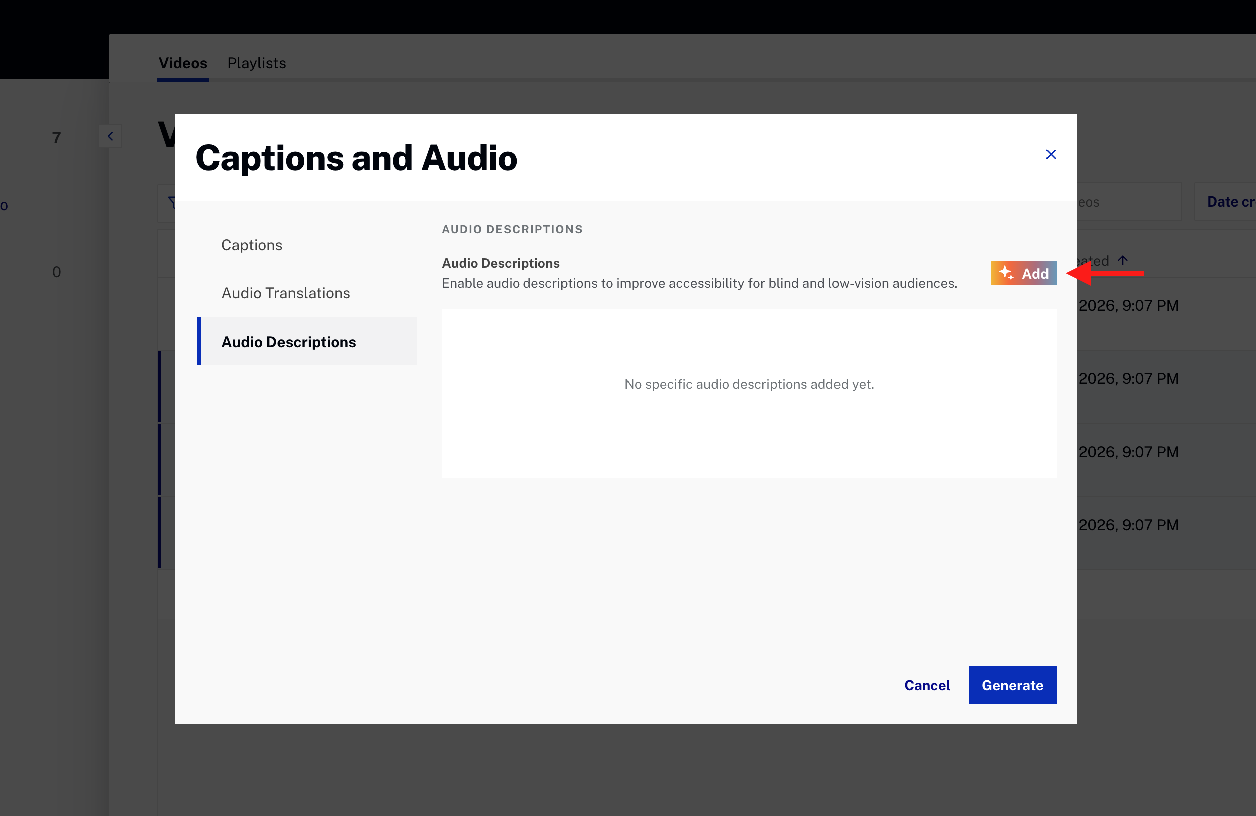 Bulk audio description dialog - preferences