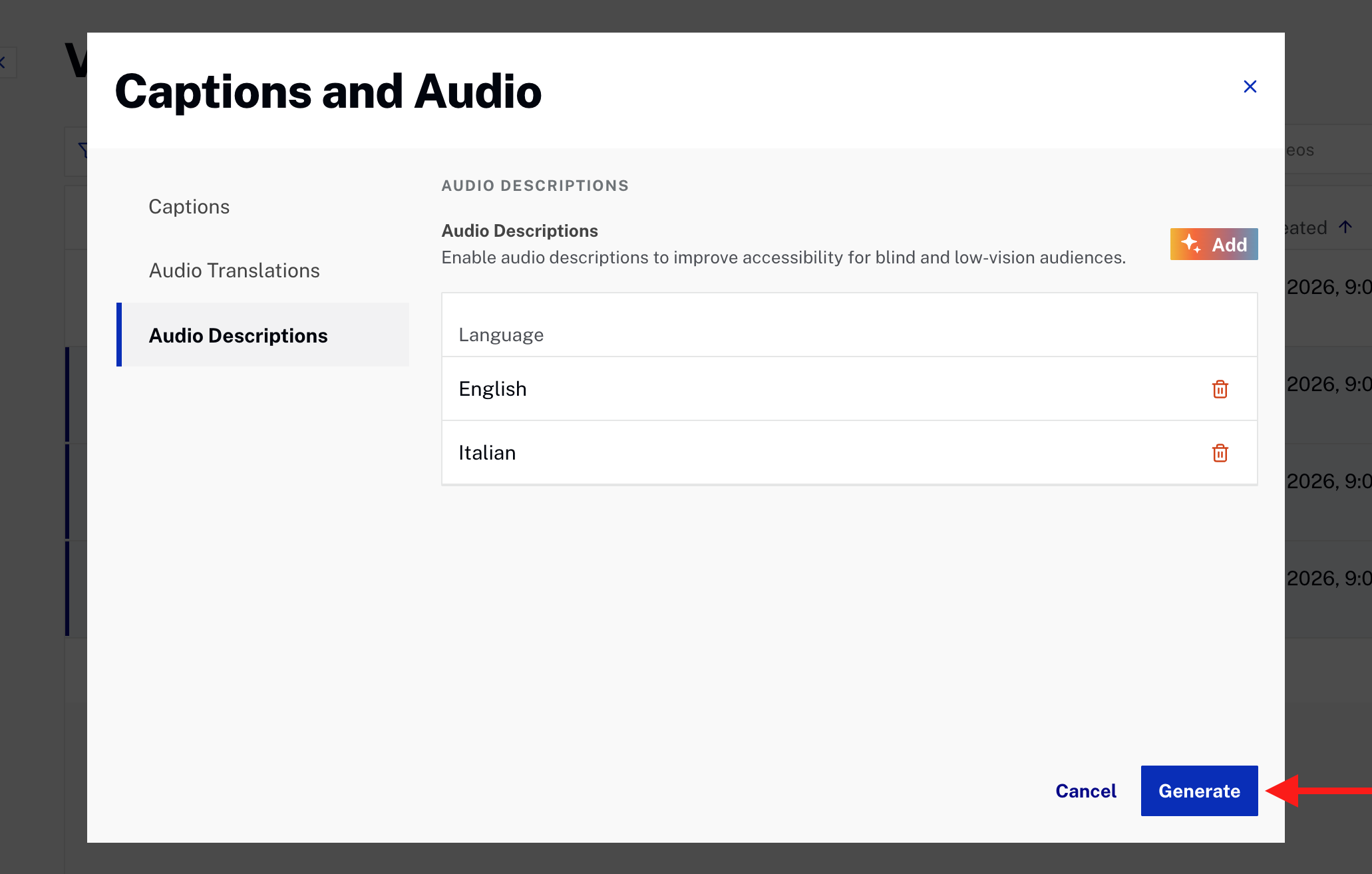 Bulk audio description dialog - confirm