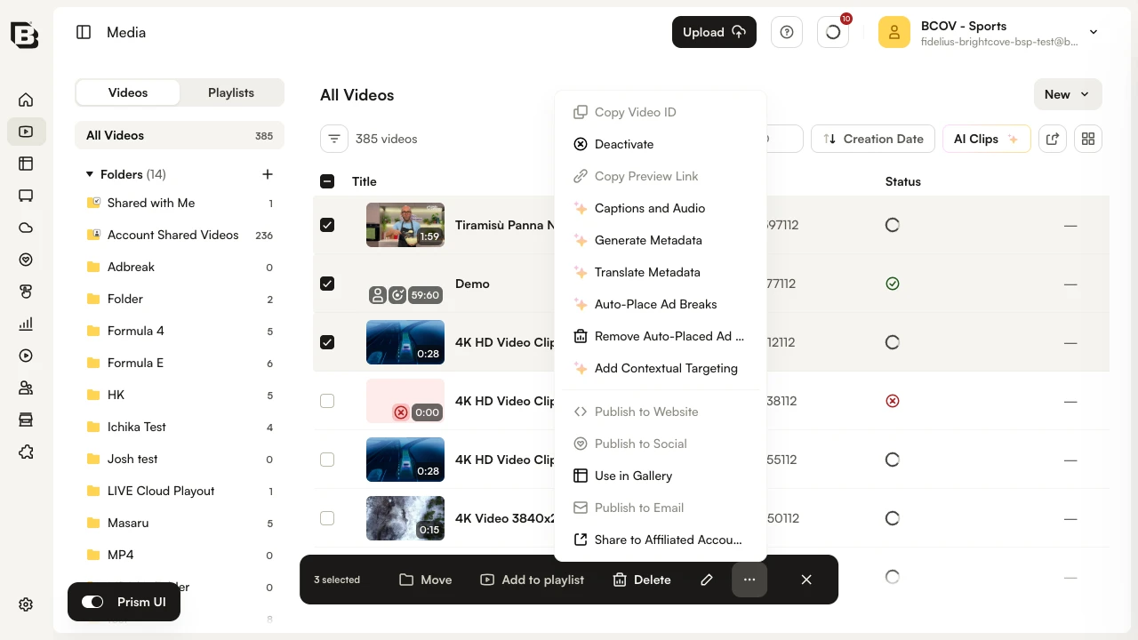 Media module - bulk menu option for captions and audio