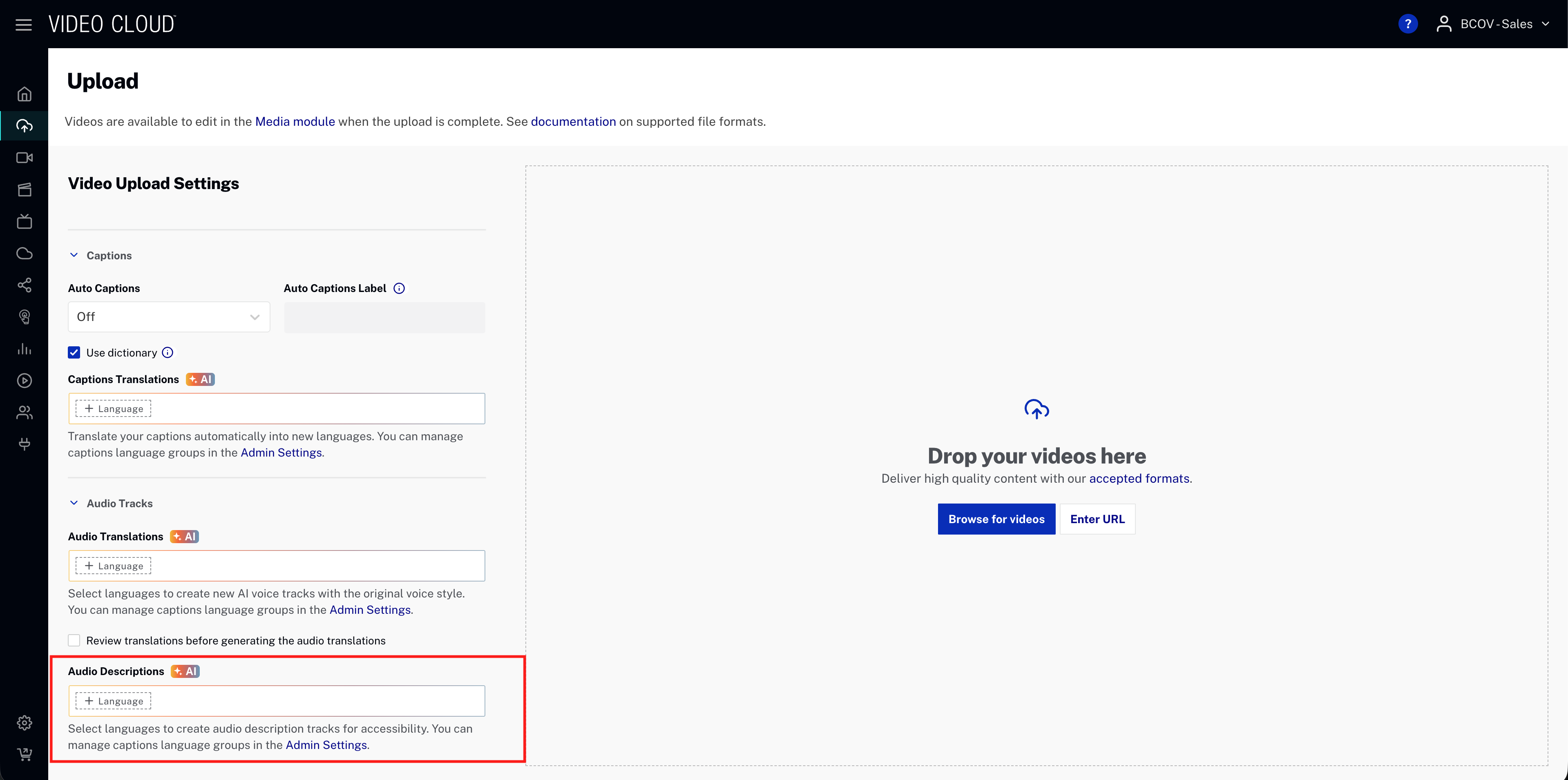 Upload module - audio description option
