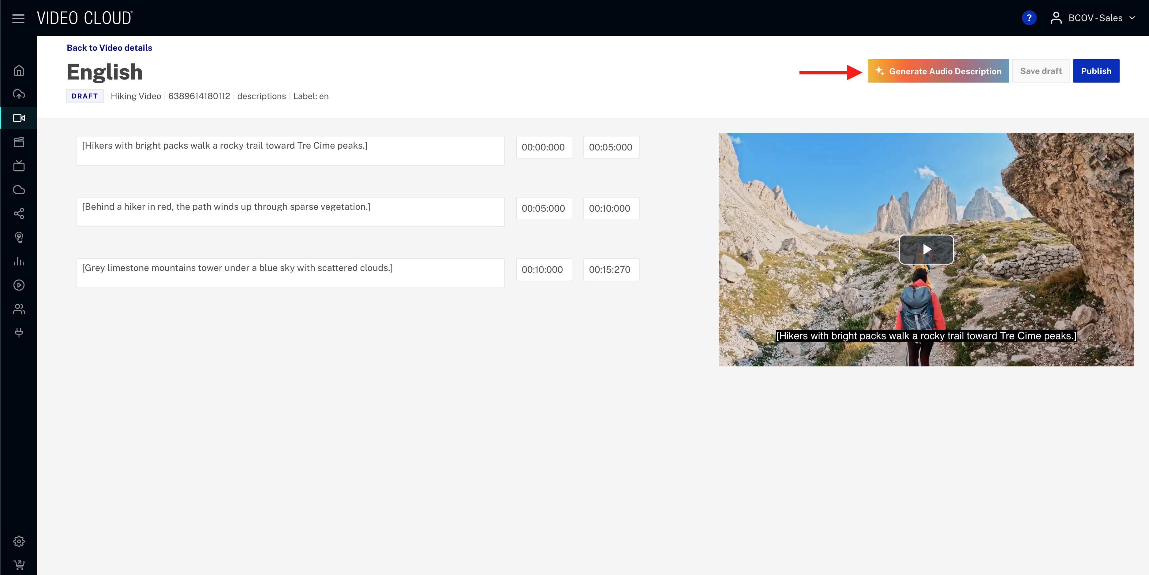 Edit text track and regenerate audio description