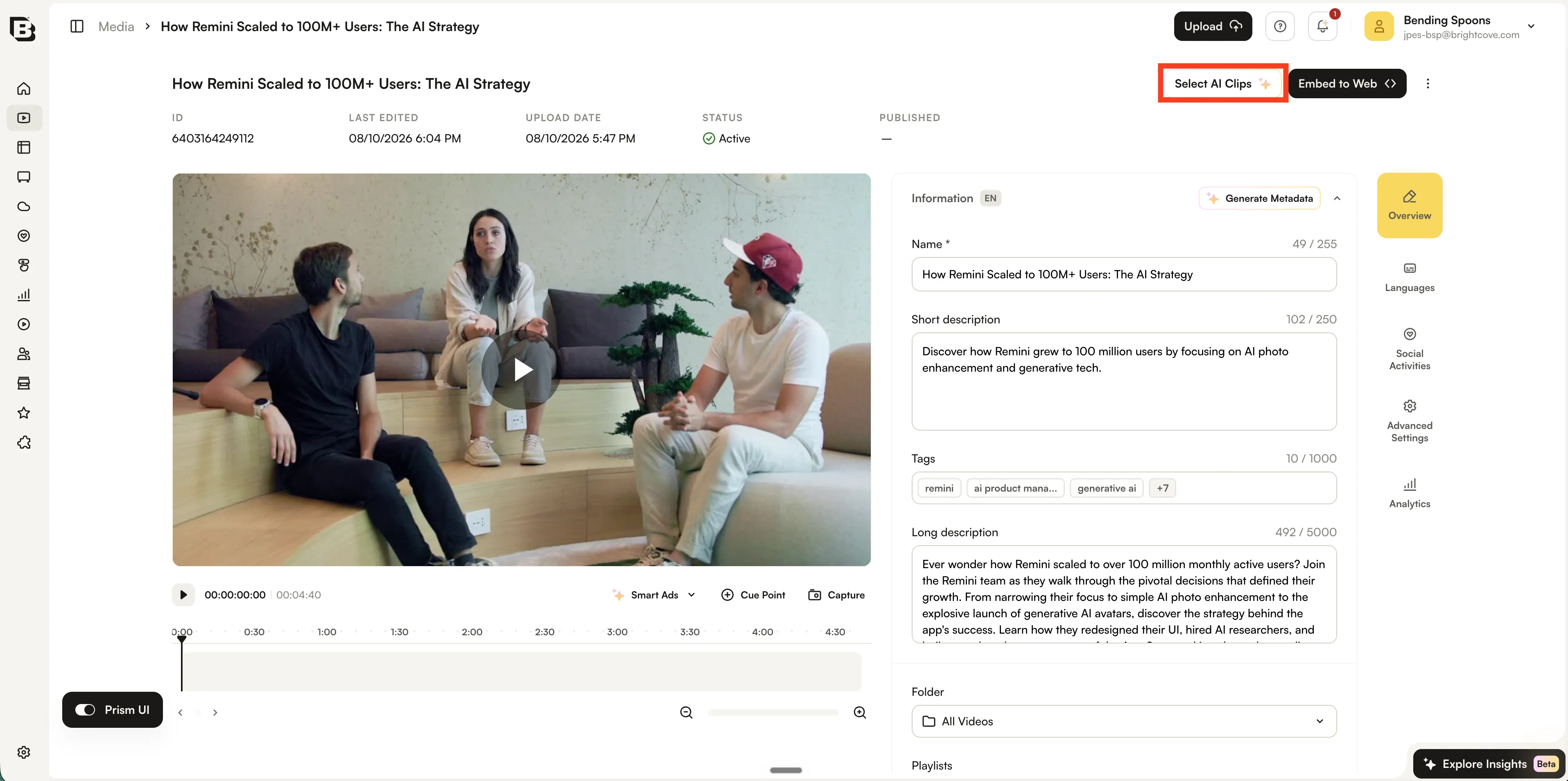 Select AI Clips modal