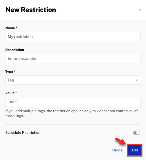 Restriction settings dialog