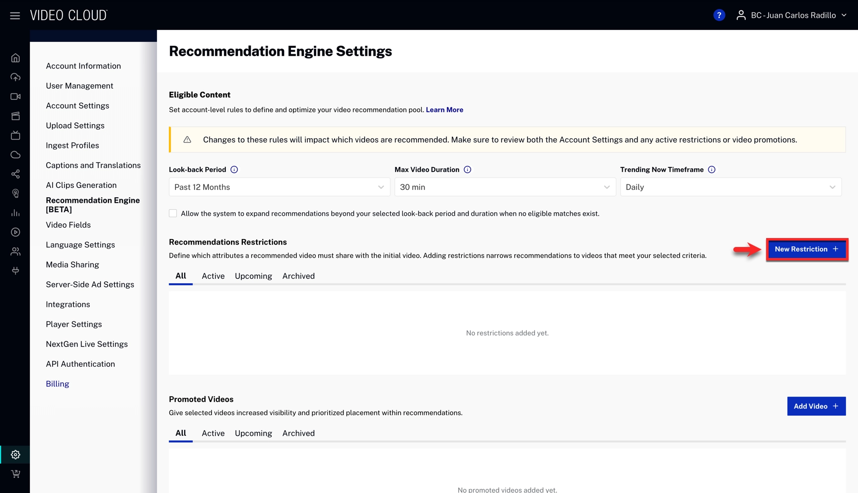 New restriction button