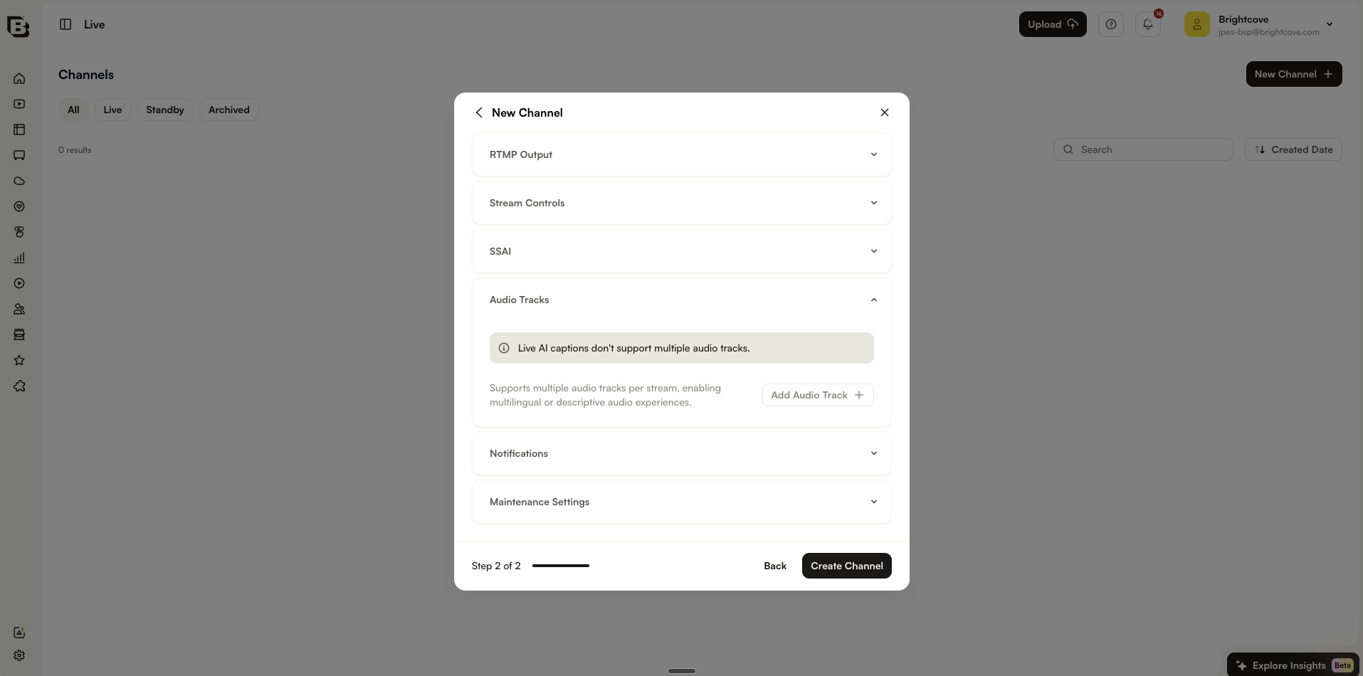 Audio Tracks section showing that Live AI captions do not support multiple audio tracks