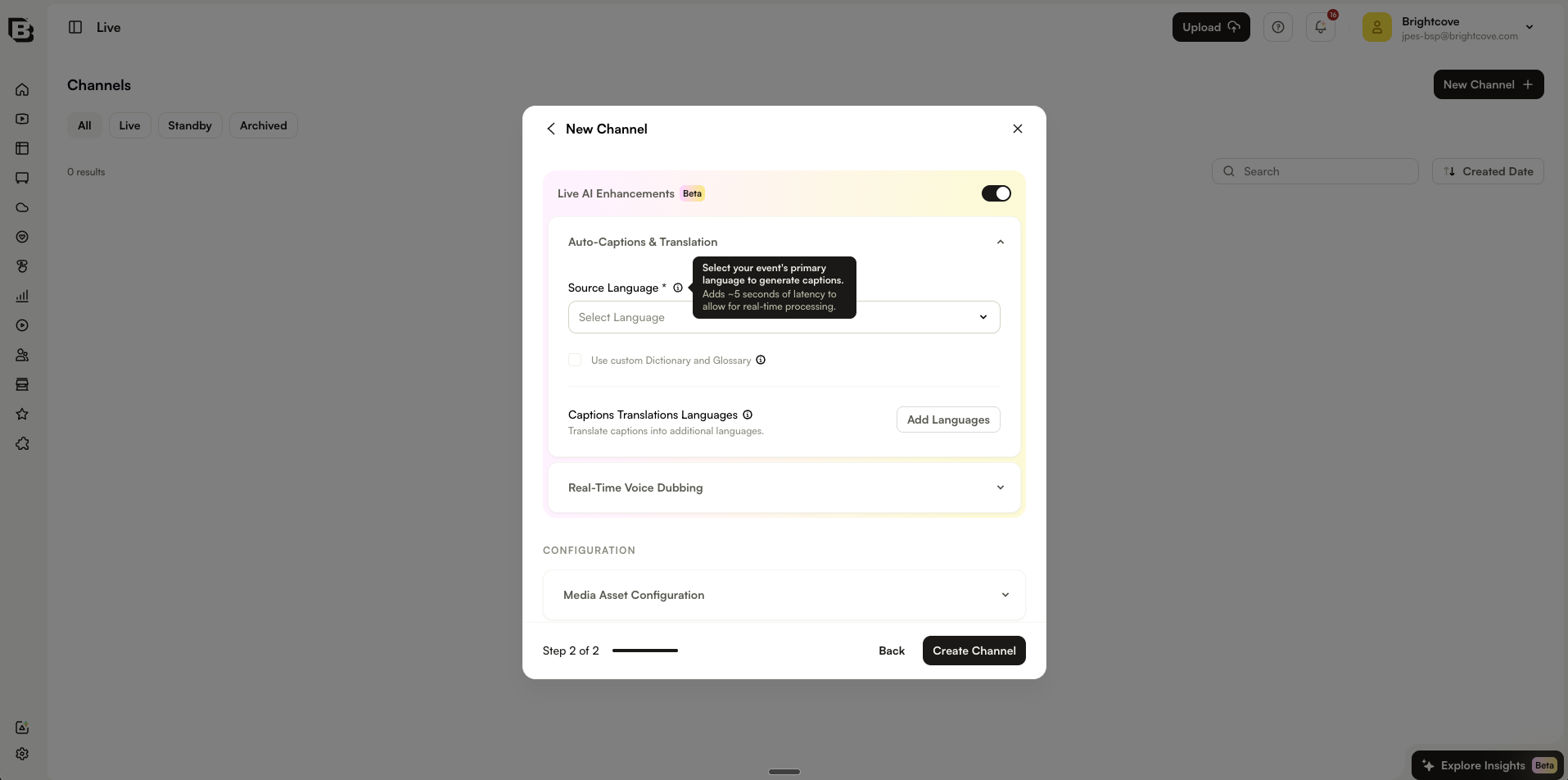 Auto-Captions and Translation settings with Source Language selected