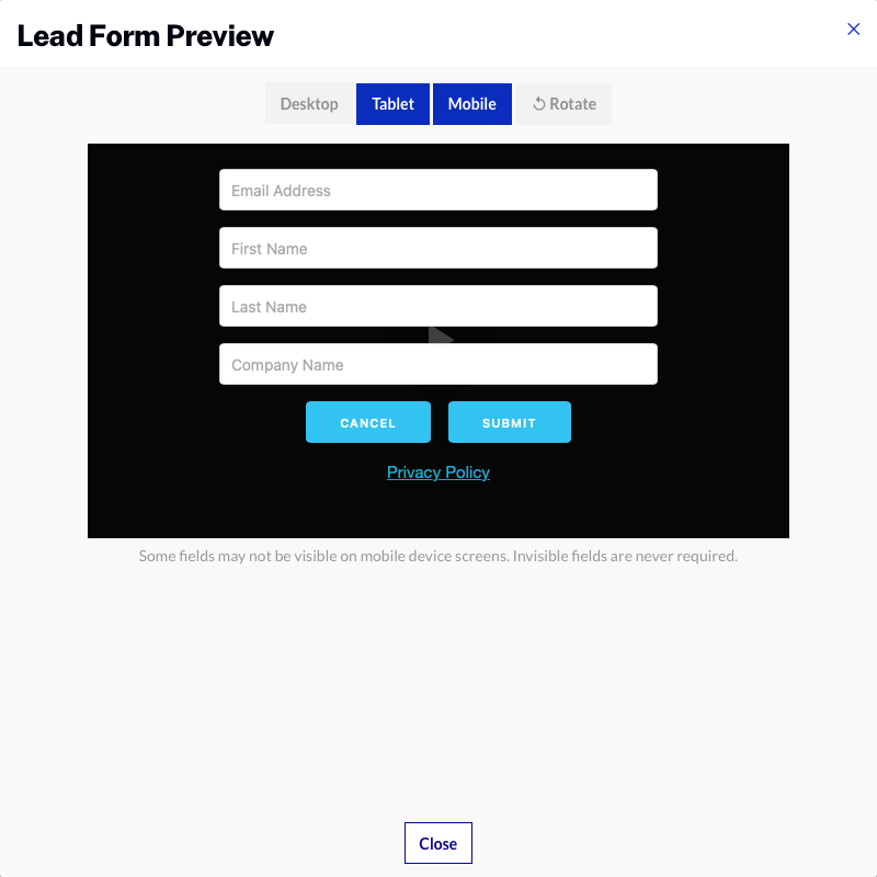 preview lead form
