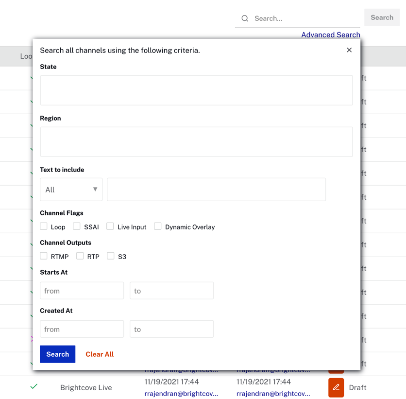 Advanced Search Panel