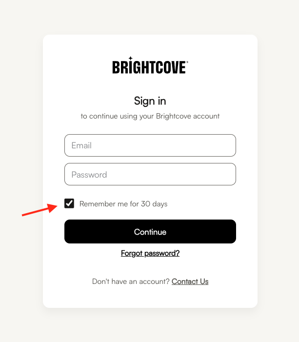 Remember me for 30 days checkbox on Brightcove login form