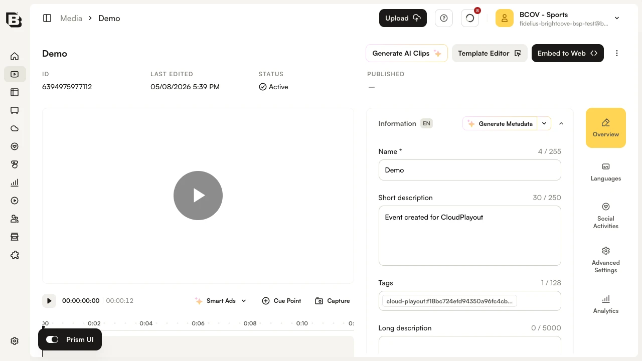 Video Properties page with the Information accordion expanded