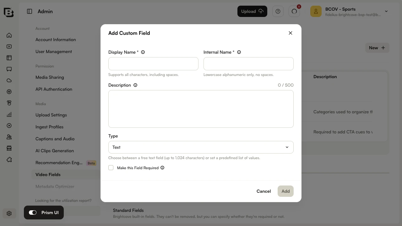 Add Custom Field dialog