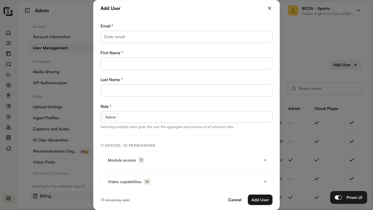 Add user dialog