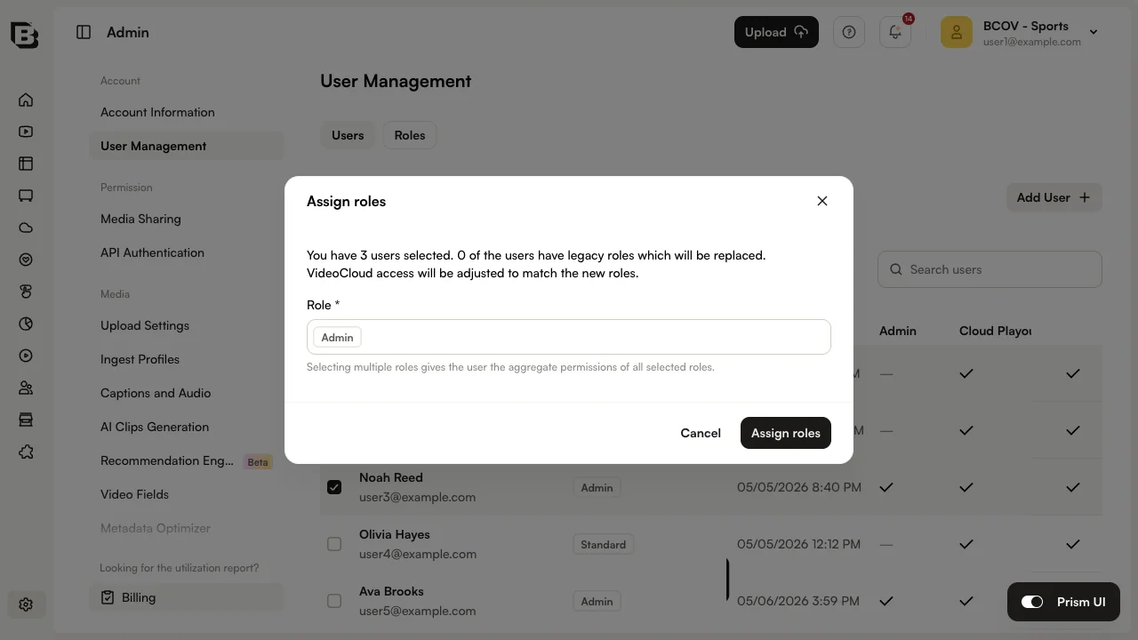 Assign roles dialog