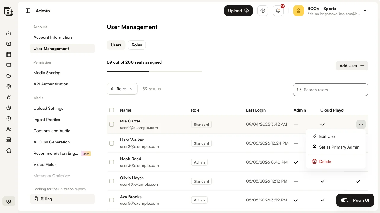 User row overflow menu