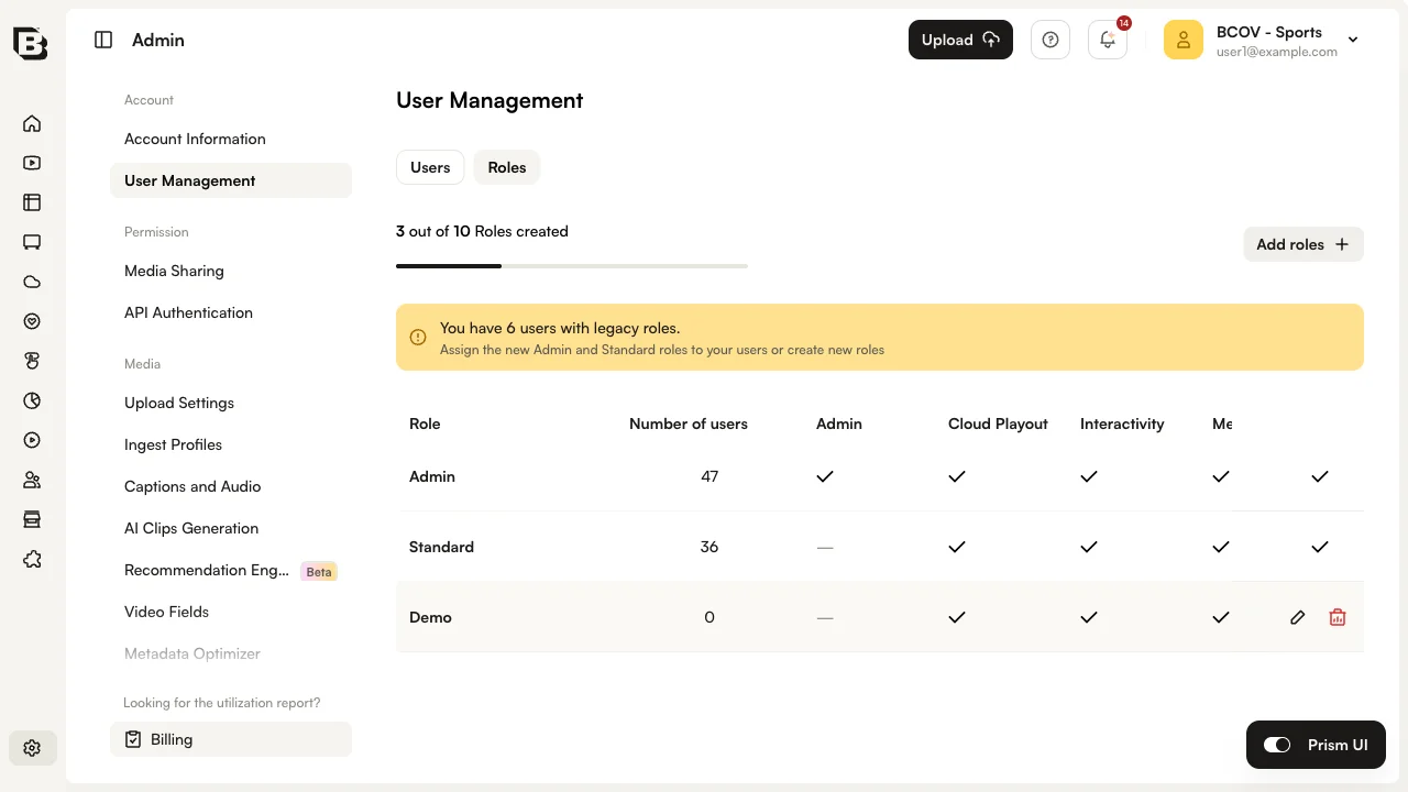 Roles tab