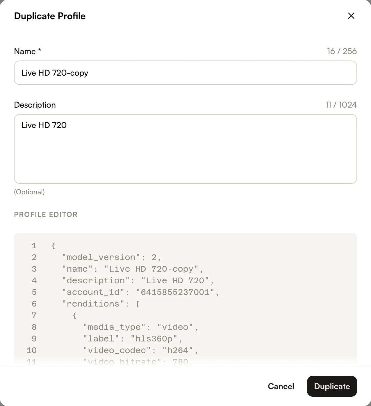 Duplicate Profile editor