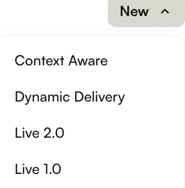 New menu with Live profile options