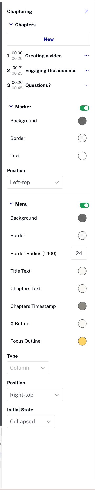 Chaptering configuration panel