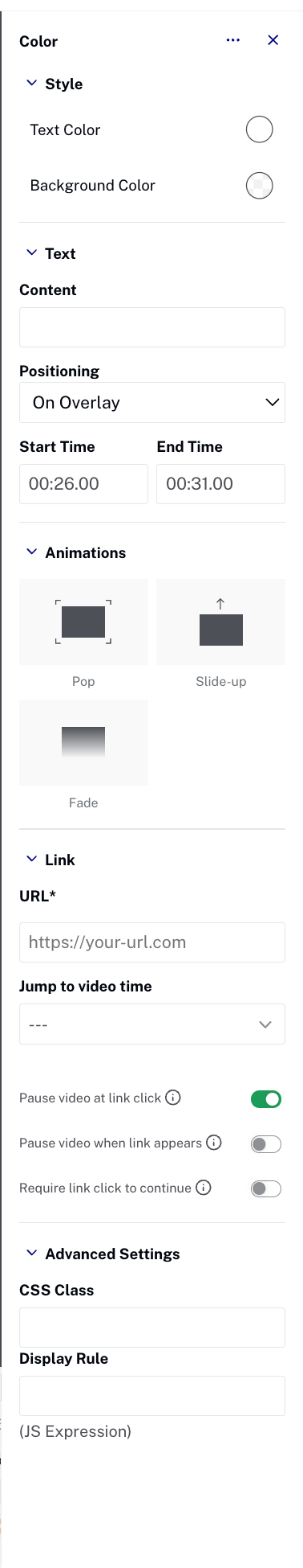 Link overlay editor panel