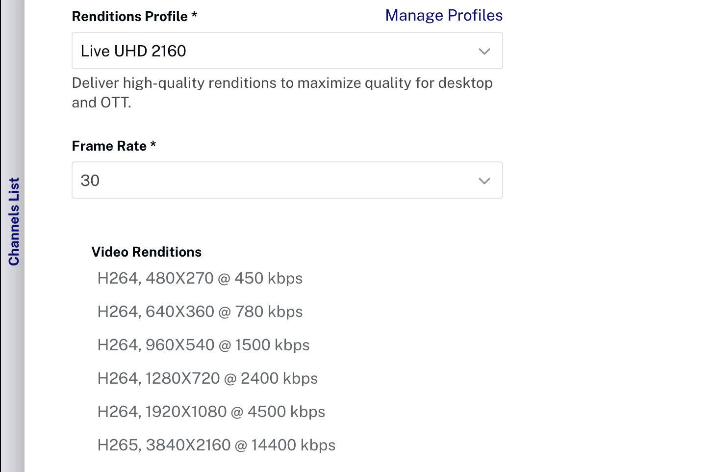 4K Ingest Profile Selection