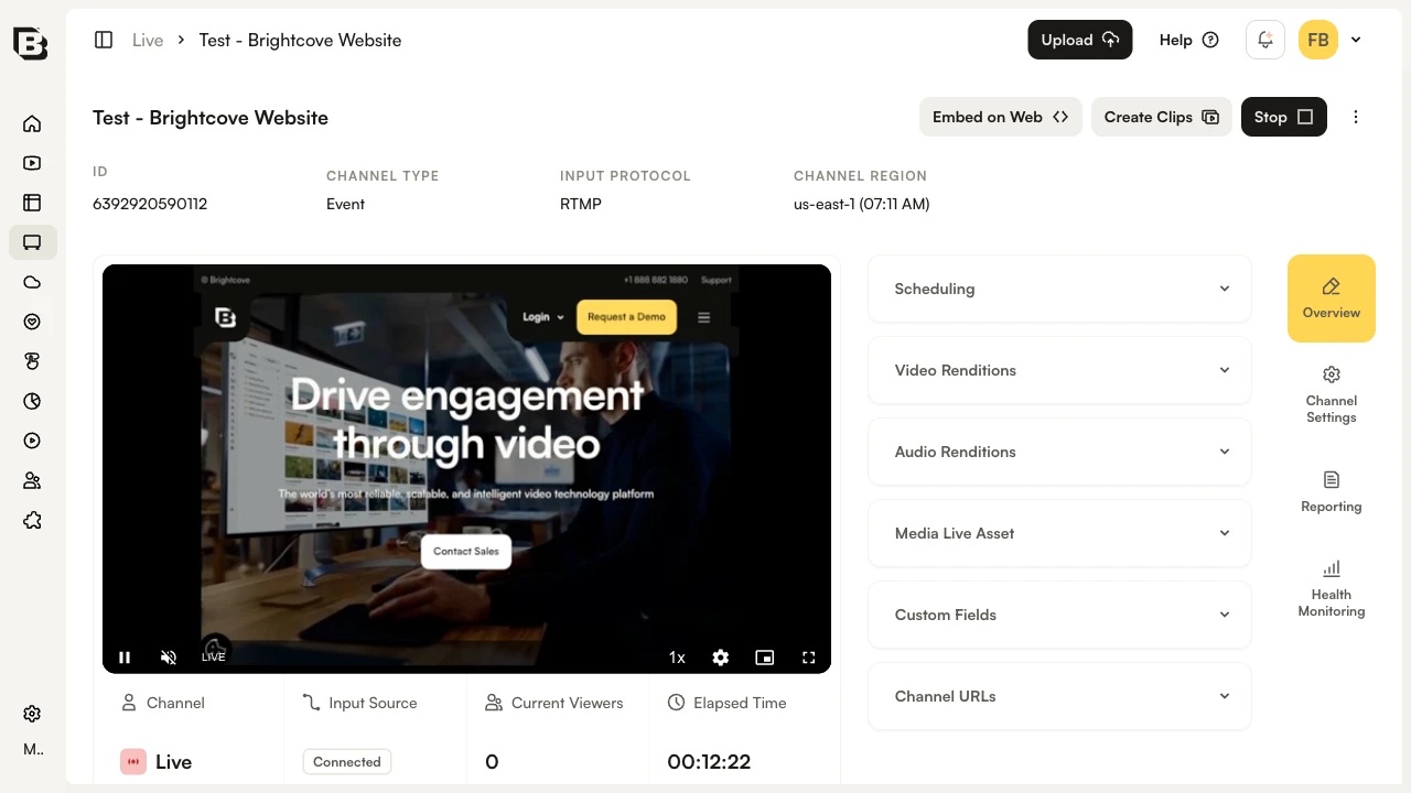 Live module Control Room with Embed on Web button