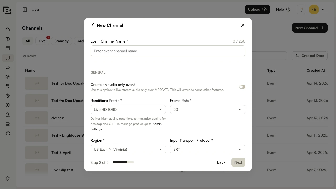 New Channel - Step 2: Channel Configurations