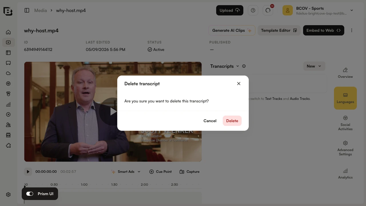 Delete transcript confirmation