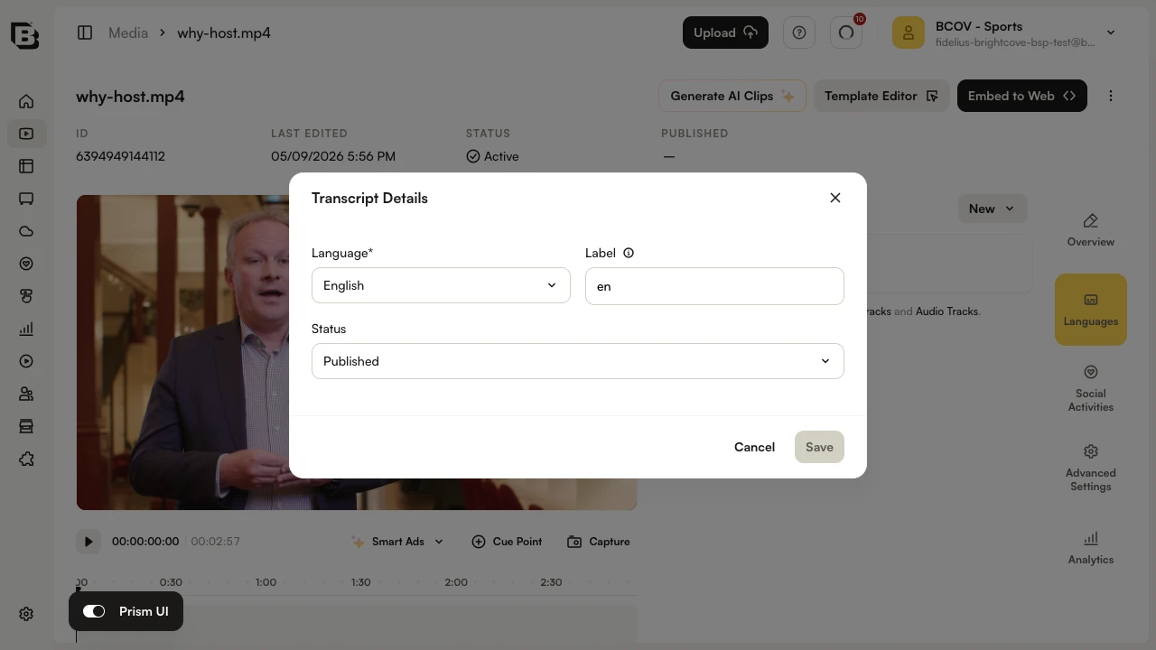 Transcript Details dialog