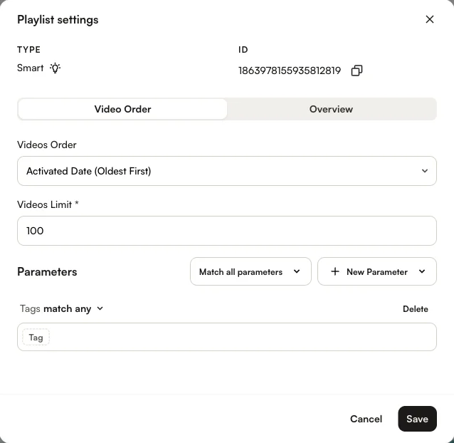 Smart playlist with Tags parameter and Match all parameters dropdown