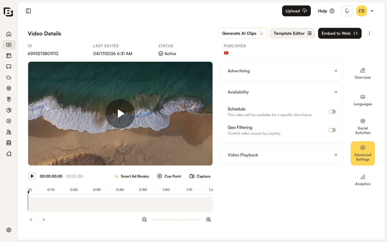 Availability accordion expanded with Schedule and Geo Filtering toggles