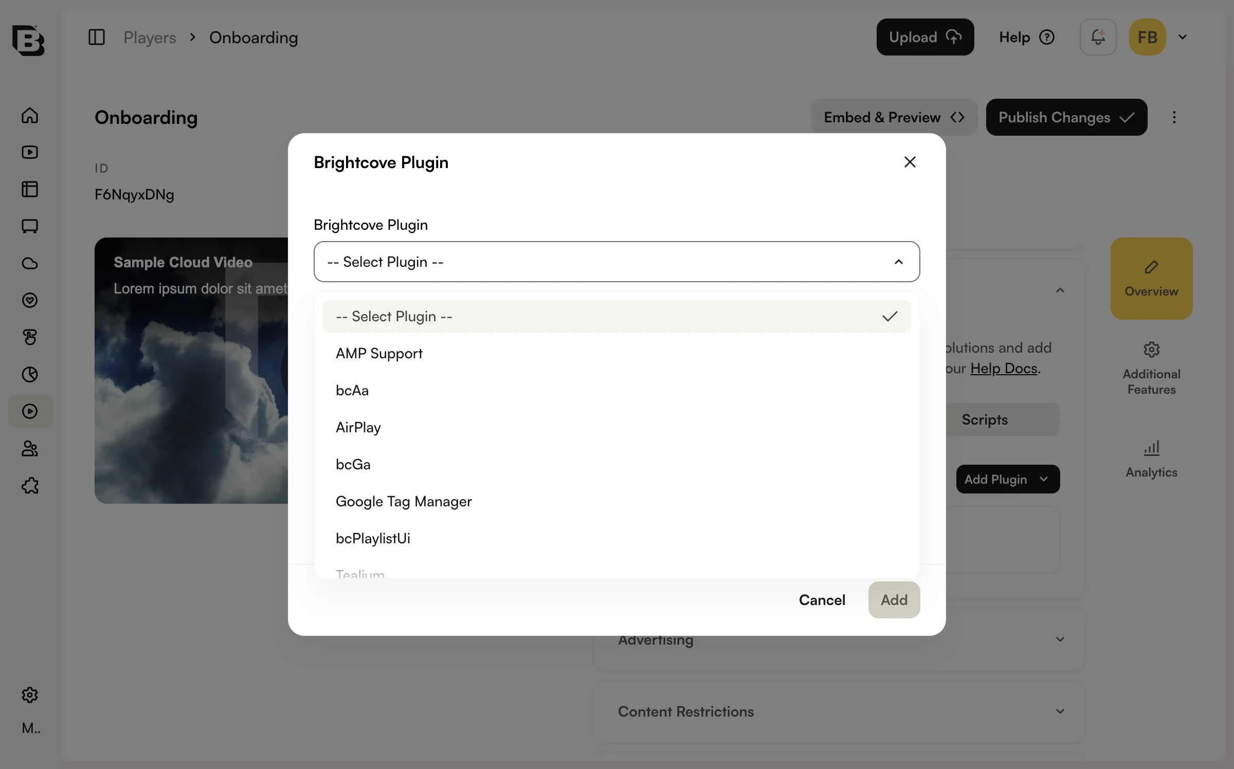 Brightcove Plugin selector