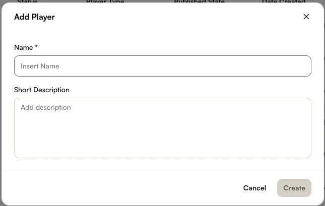Add player dialog