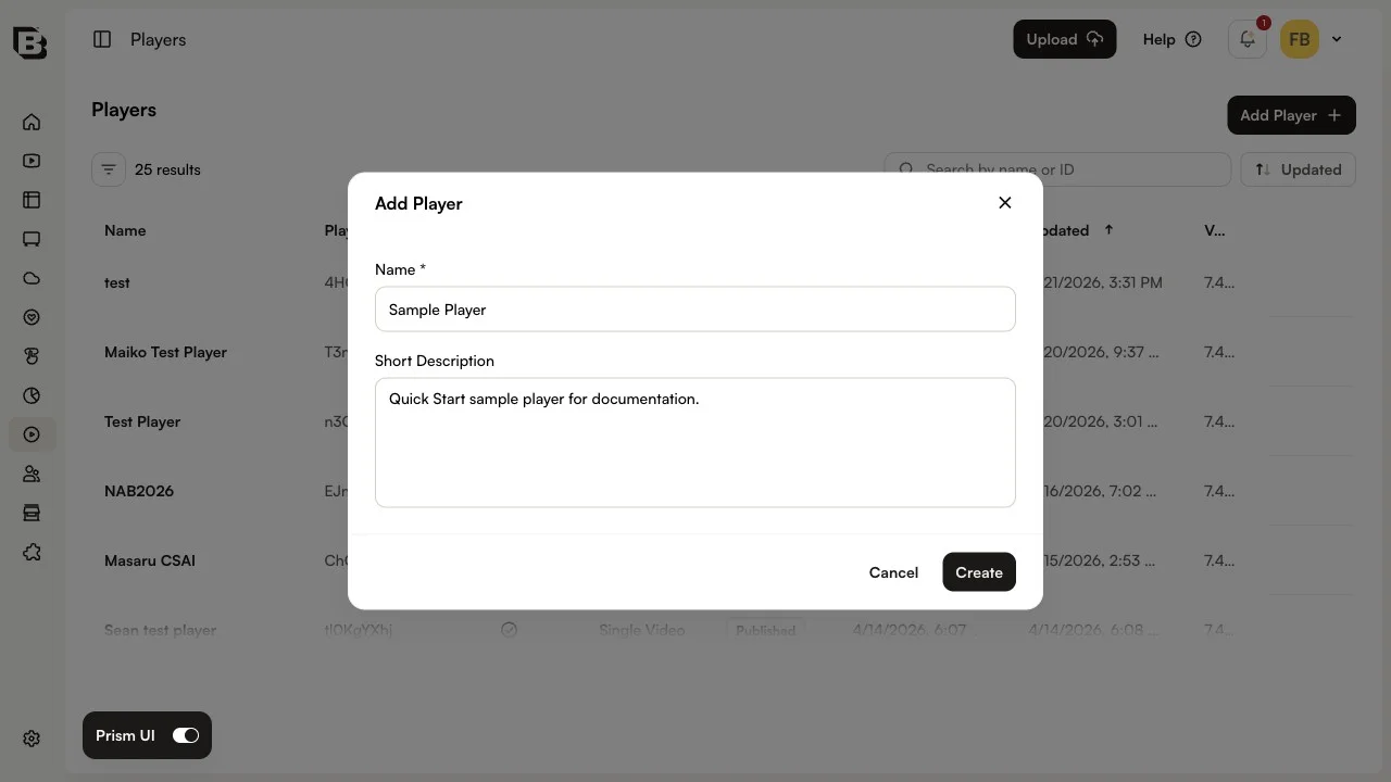 Add Player dialog