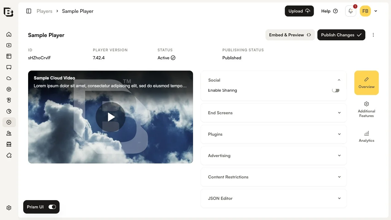 Social accordion with Enable Sharing toggle